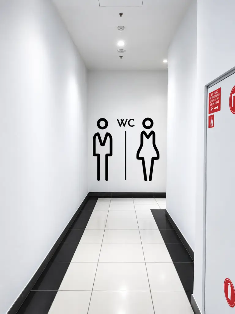 Señalética de baños con pictogramas fresados en CNC