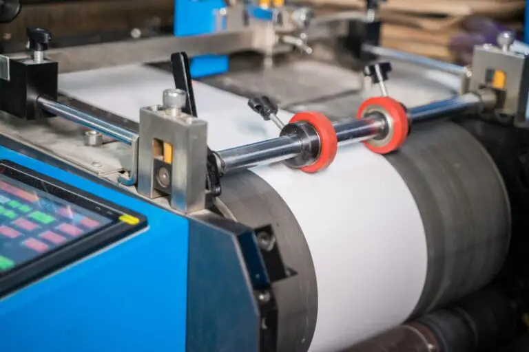 Laminadora de rollo aplicando film protector